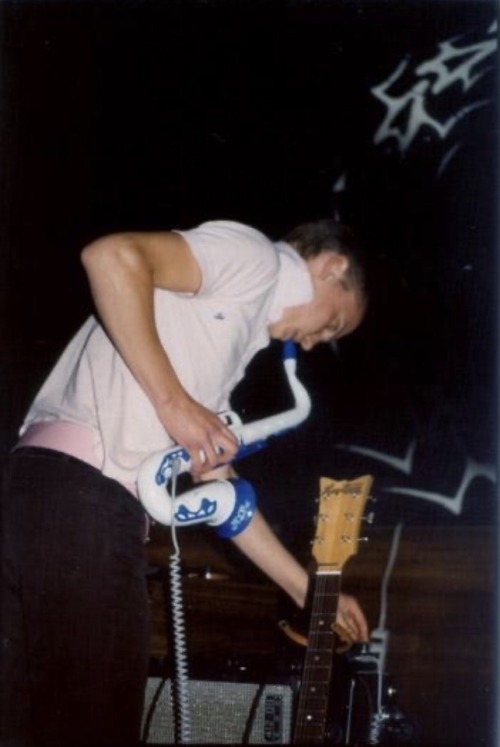 alden adjusts his circuit-bent toy saxophone